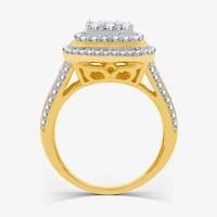 Womens 1 1/2 CT. T.W. Lab Grown White Diamond 14K Gold Over Silver Cushion Halo Side Stone Cocktail Ring