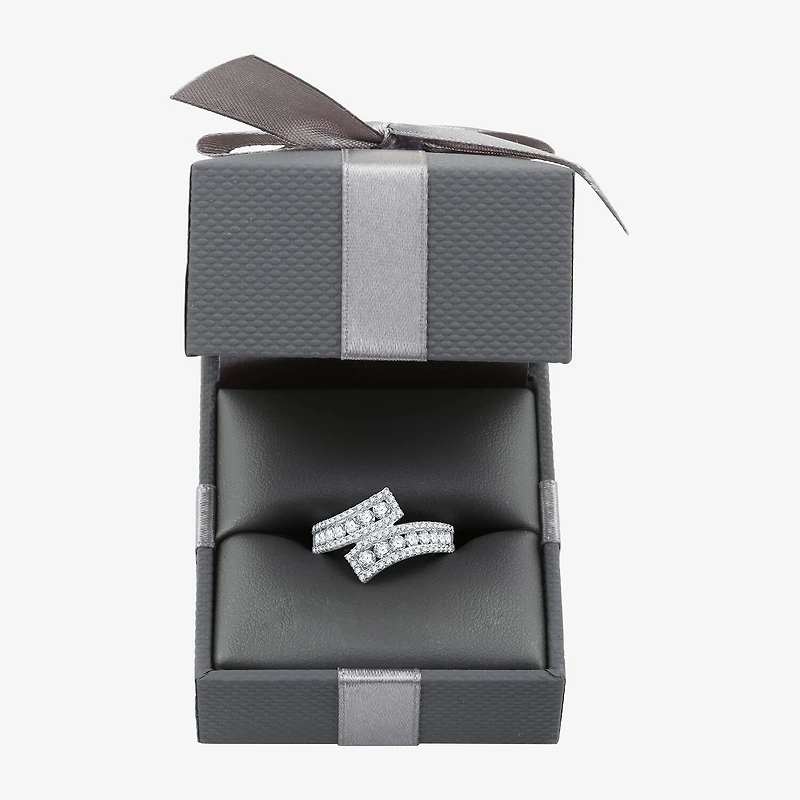 Womens 1 CT. T.W. Lab Grown White Diamond Sterling Silver Bypass Cocktail Ring