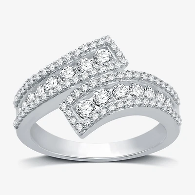 Womens 1 CT. T.W. Lab Grown White Diamond Sterling Silver Bypass Cocktail Ring