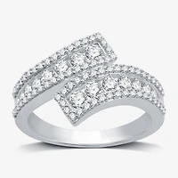 Womens 1 CT. T.W. Lab Grown White Diamond Sterling Silver Bypass  Cocktail Ring
