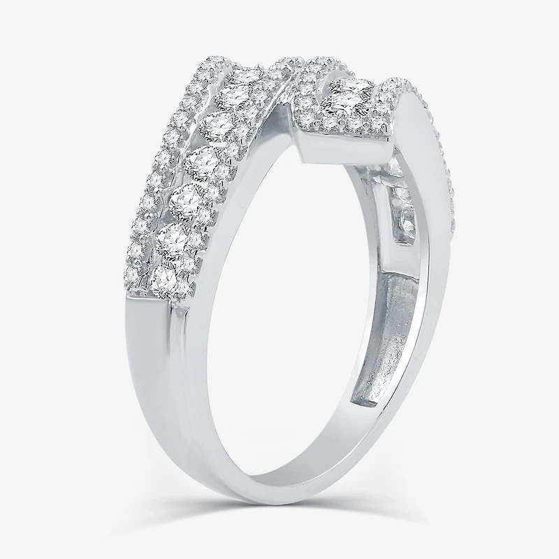 Womens 1 CT. T.W. Lab Grown White Diamond Sterling Silver Bypass Cocktail Ring