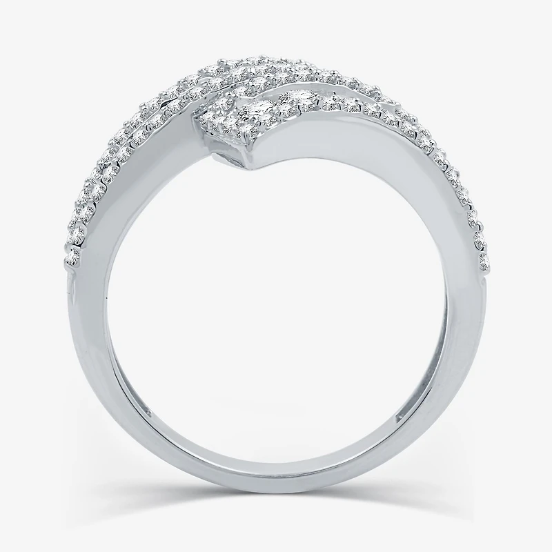 Womens 1 CT. T.W. Lab Grown White Diamond Sterling Silver Bypass Cocktail Ring