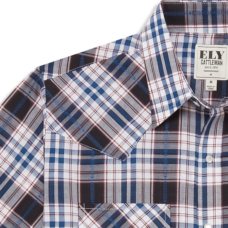 Ely Cattleman Textured Aztec Plaid Mens Long Sleeve Western Shirt