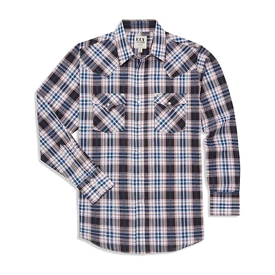 Ely Cattleman Textured Aztec Plaid Mens Long Sleeve Western Shirt