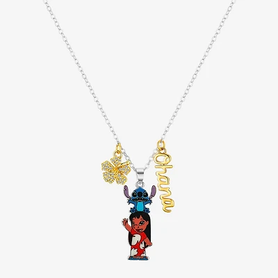 Disney Classics Ohana Womens Cubic Zirconia 10K Gold Over Brass Pure Silver Over Brass Flower 16 Inch Pendant Necklace