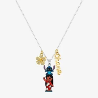 Disney Classics Ohana Womens Cubic Zirconia 10K Gold Over Brass Pure Silver Over Brass Flower 16 Inch Pendant Necklace