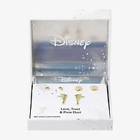Disney Classics Womens Cubic Zirconia 10K Gold Over Brass Flower Princess Tinker Bell 3 Pair Earring Set