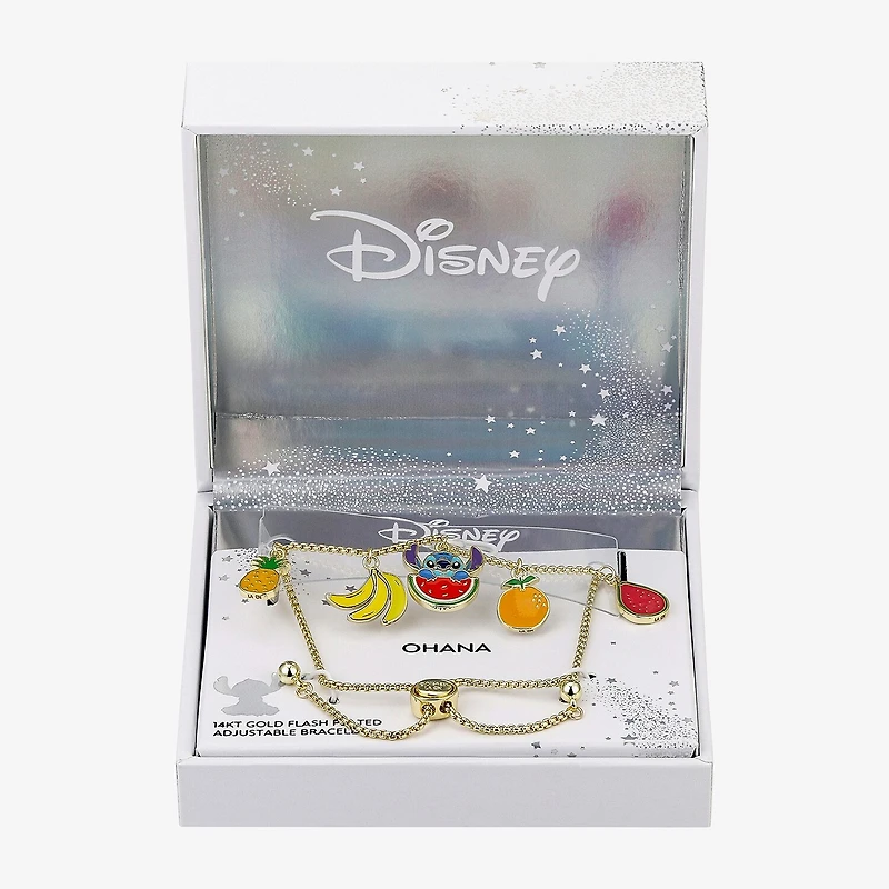 Disney Classics Womens 10K Gold Over Brass Lilo & Stitch Charm Bracelet