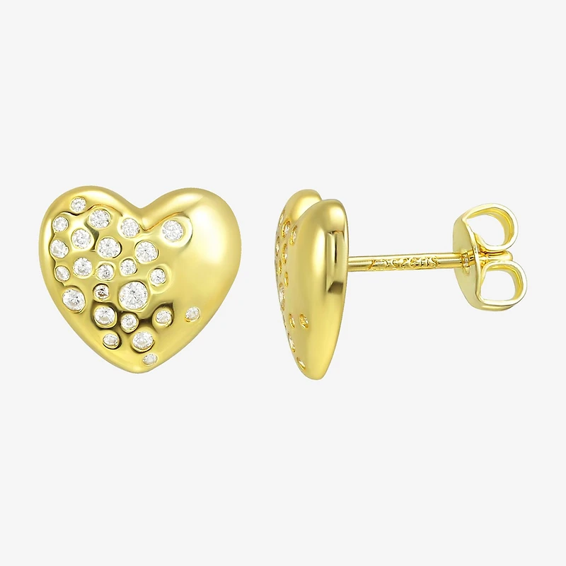 White Cubic Zirconia 14K Gold Over Silver 10.7mm Stud Earrings