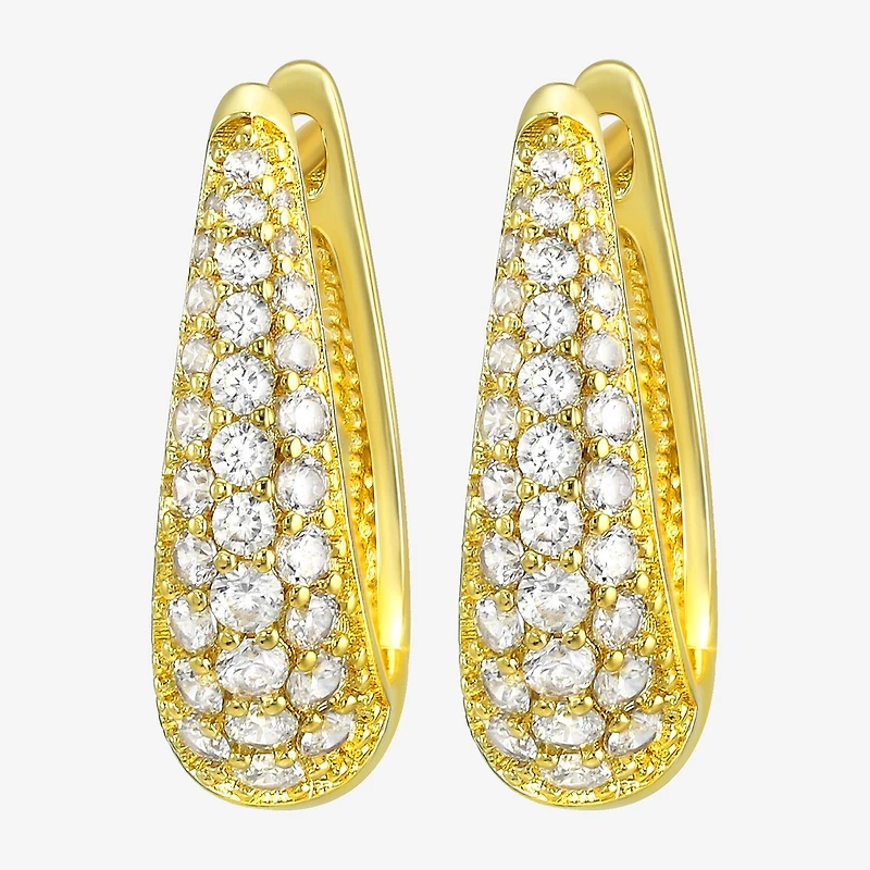 Silver Addiction Womens White Cubic Zirconia 14K Gold Over Silver 20mm Hoop Earrings