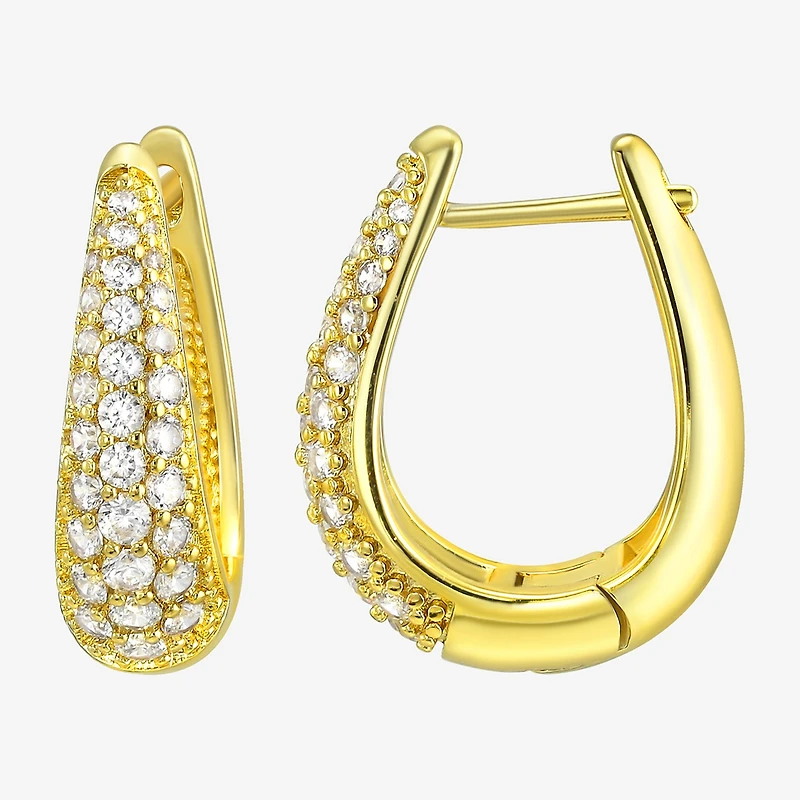 Silver Addiction Womens White Cubic Zirconia 14K Gold Over Silver 20mm Hoop Earrings