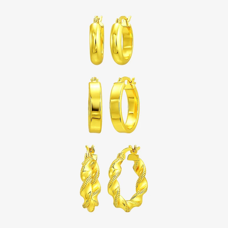 Womens 14K Gold Over Silver 3 Pair Earring Set
