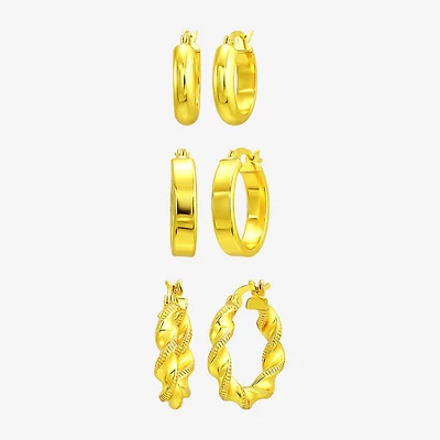 Womens 14K Gold Over Silver 3 Pair Earring Set