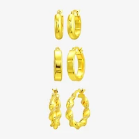 Womens 14K Gold Over Silver 3 Pair Earring Set