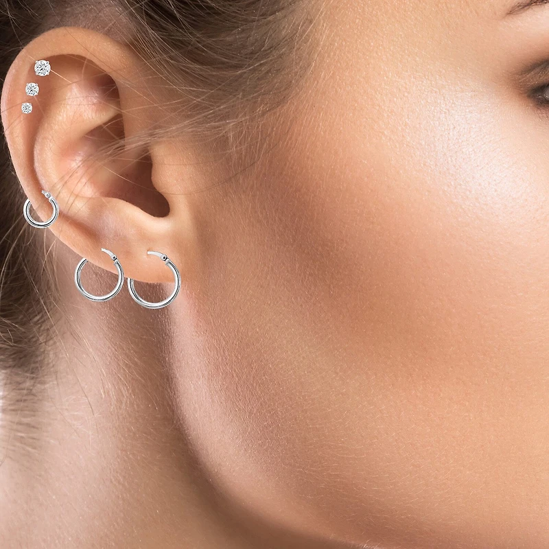 Womens Sterling Silver Round 6 Pair Earring Set