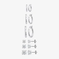 Womens Sterling Silver Round 6 Pair Earring Set