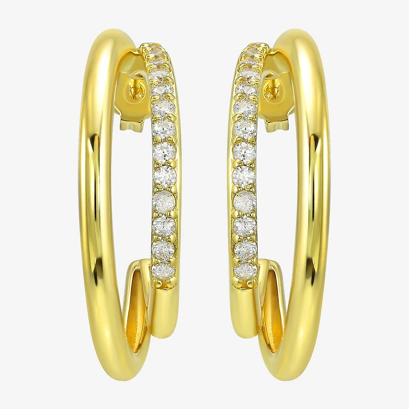 Silver Addiction White Cubic Zirconia 14K Gold Over Silver 27.6mm Stud Earrings