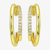 Silver Addiction White Cubic Zirconia 14K Gold Over Silver 27.6mm Stud Earrings