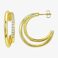Silver Addiction White Cubic Zirconia 14K Gold Over Silver 27.6mm Stud Earrings