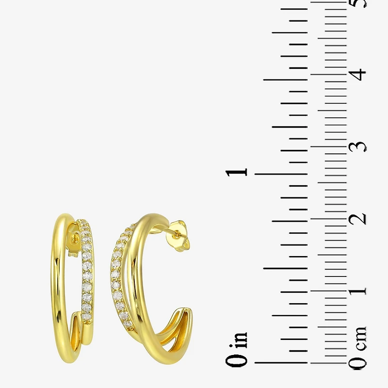 Silver Addiction White Cubic Zirconia 14K Gold Over Silver 27.6mm Stud Earrings