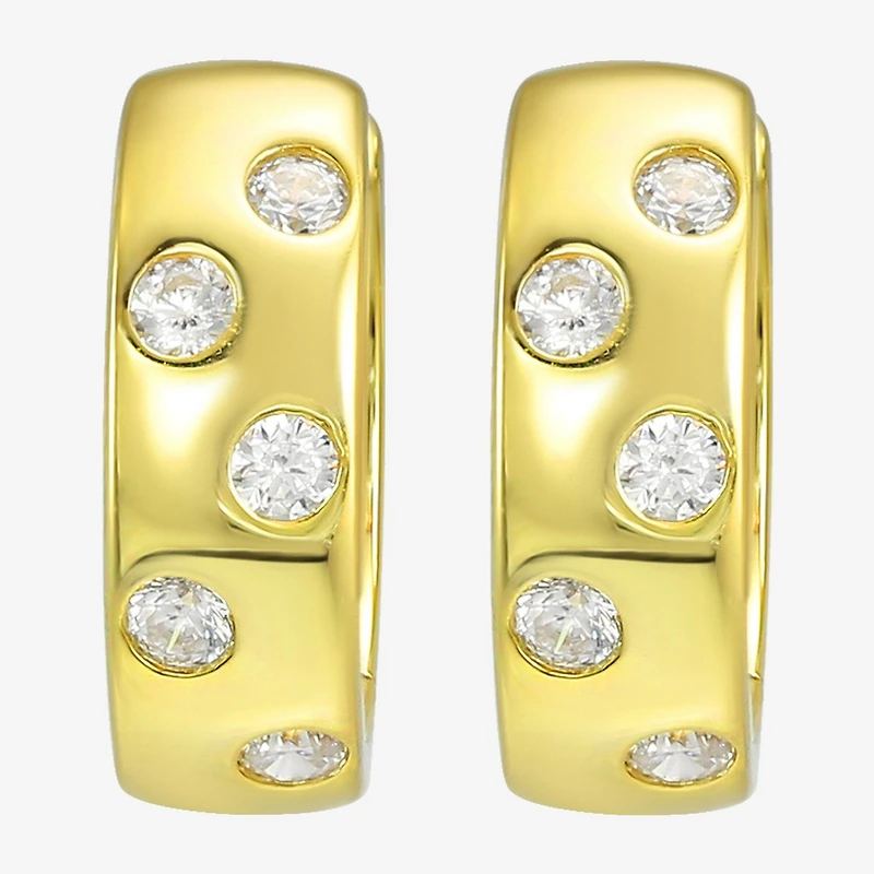 Silver Addiction Womens White Cubic Zirconia 14K Gold Over Silver 13.9mm Round Hoop Earrings
