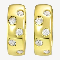 Silver Addiction Womens White Cubic Zirconia 14K Gold Over Silver 13.9mm Round Hoop Earrings