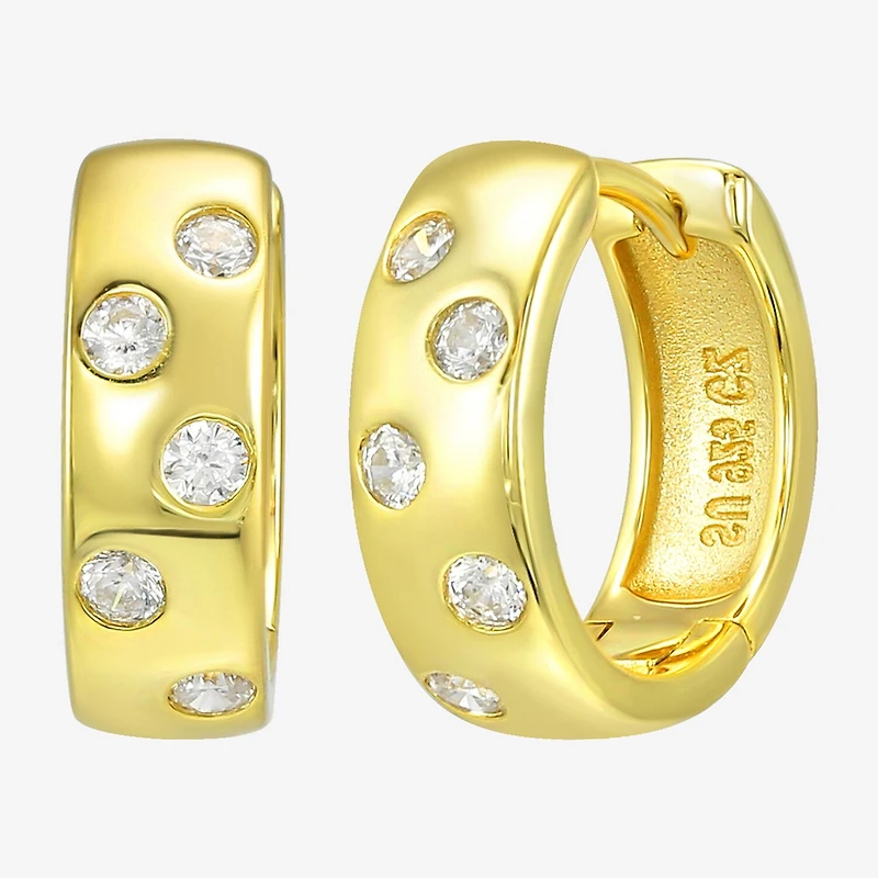 Silver Addiction Womens White Cubic Zirconia 14K Gold Over Silver 13.9mm Round Hoop Earrings
