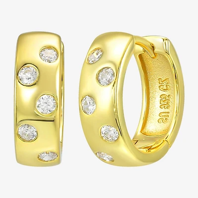 Silver Addiction Womens White Cubic Zirconia 14K Gold Over Silver 13.9mm Round Hoop Earrings