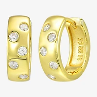 Silver Addiction Womens White Cubic Zirconia 14K Gold Over Silver 13.9mm Round Hoop Earrings
