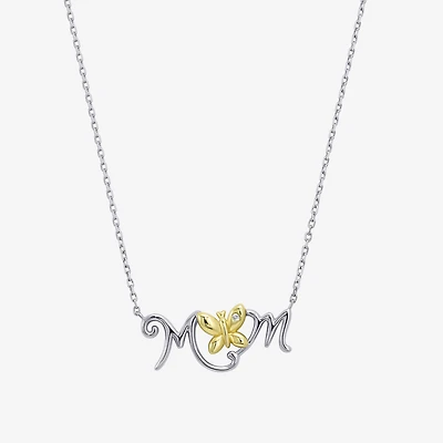 Womens White Cubic Zirconia Sterling Silver Butterfly 18 Inch Pendant Necklace