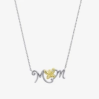 Womens White Cubic Zirconia Sterling Silver Butterfly 18 Inch Pendant Necklace