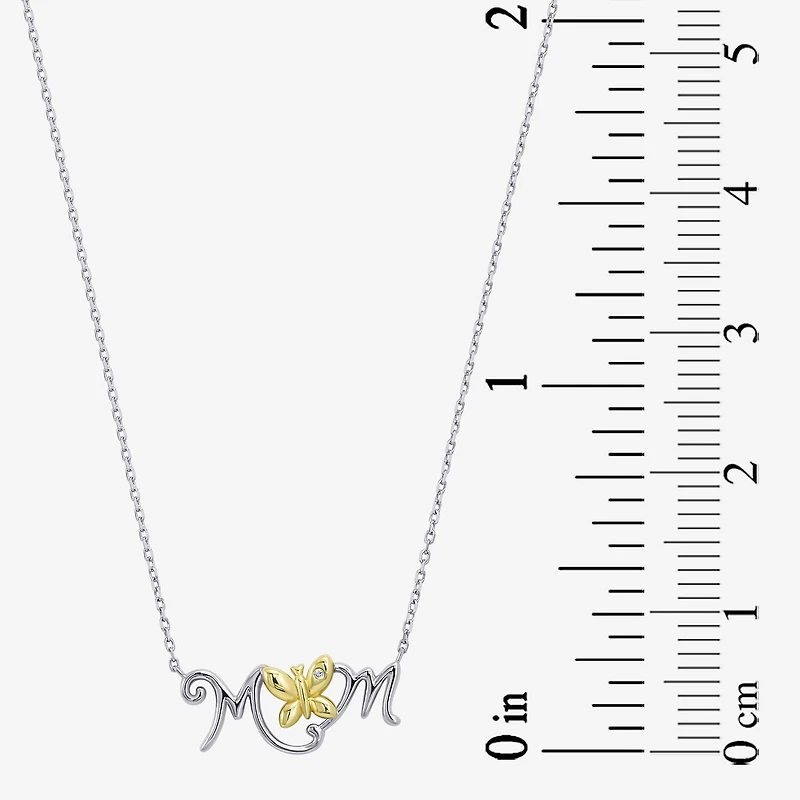 Womens White Cubic Zirconia Sterling Silver Butterfly 18 Inch Pendant Necklace