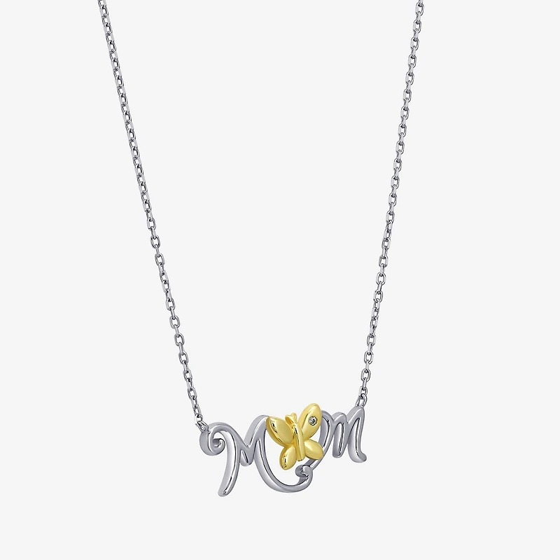 Womens White Cubic Zirconia Sterling Silver Butterfly 18 Inch Pendant Necklace