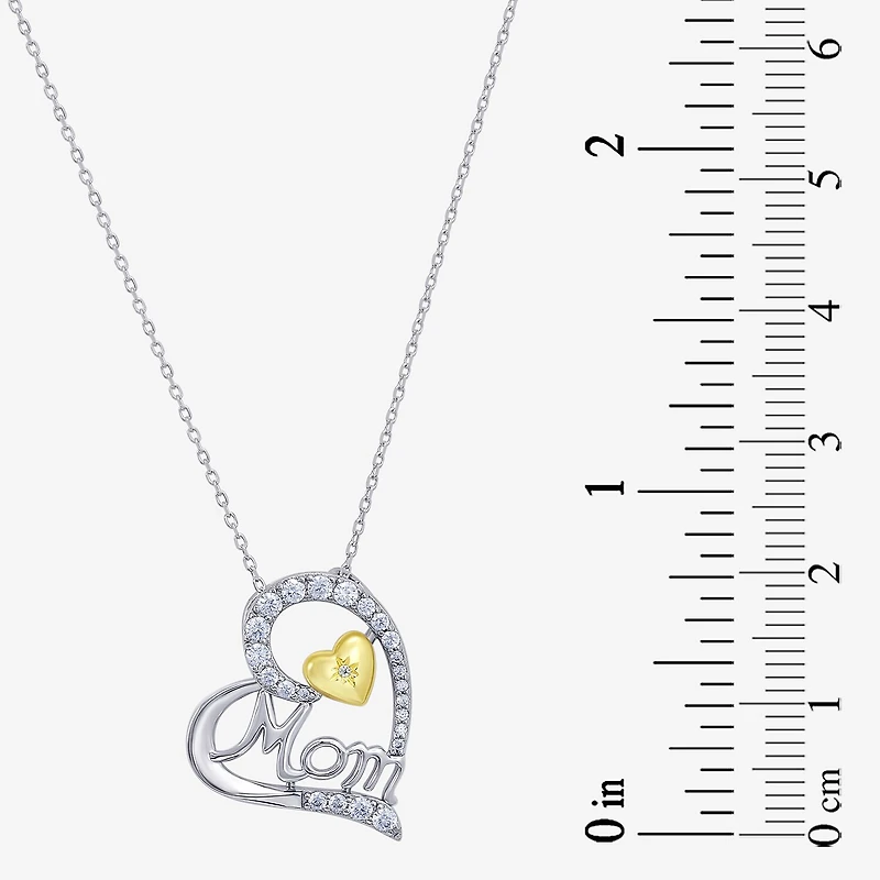 Womens White Cubic Zirconia Sterling Silver Heart 18 Inch Pendant Necklace