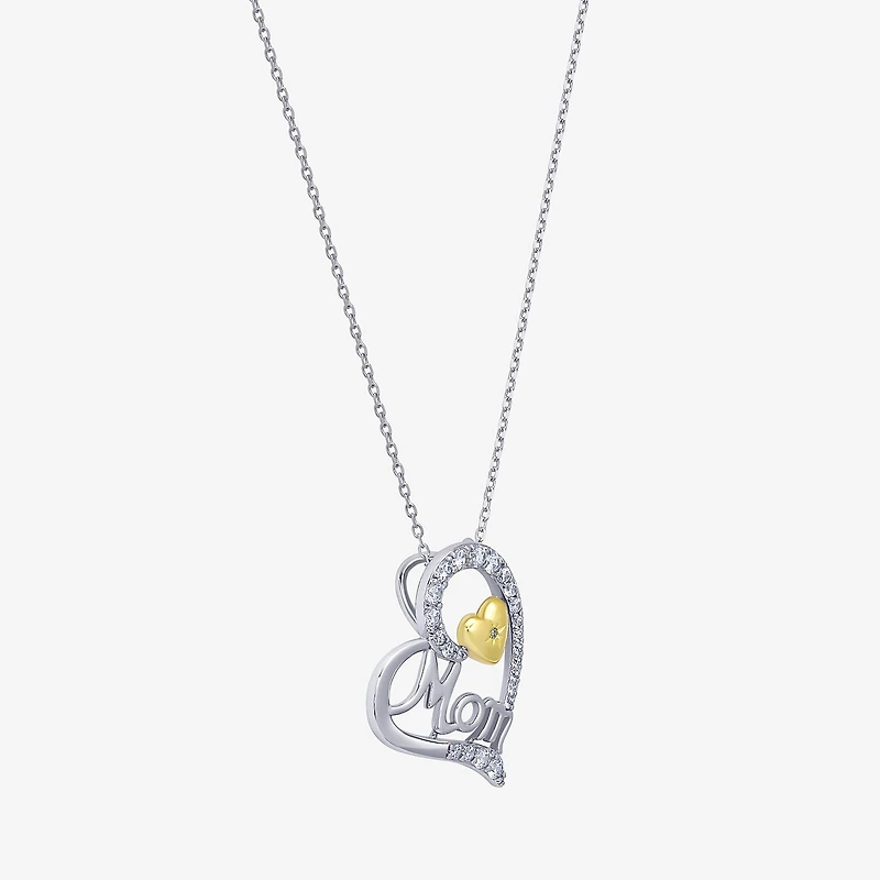 Womens White Cubic Zirconia Sterling Silver Heart 18 Inch Pendant Necklace