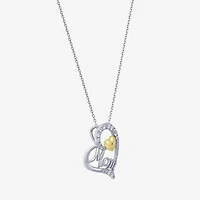 Womens White Cubic Zirconia Sterling Silver Heart 18 Inch Pendant Necklace