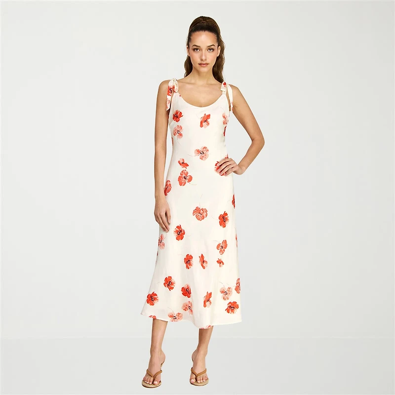 belle vie Womens Sleeveless Floral Midi Slip Dress