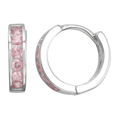 Children'S Girls Pink Cubic Zirconia Sterling Silver 12mm Hoop Earrings