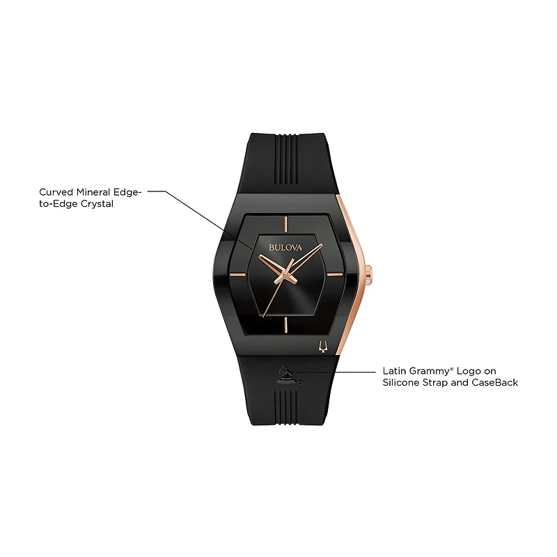 Bulova Latin Grammy Gemini Mens Black Strap Watch 97a163