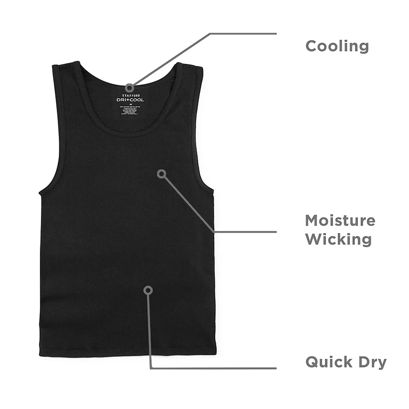 Stafford Dry + Cool Mens Round Neck Sleeveless Quick 4 Pack Tank