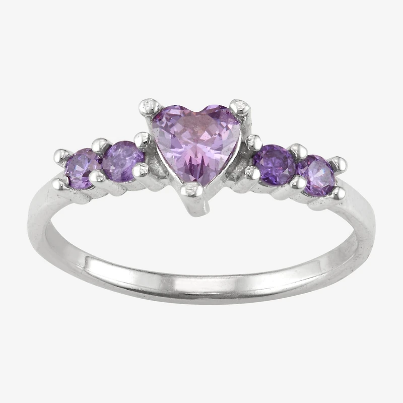Girls Purple Cubic Zirconia Sterling Silver Heart Cocktail Ring