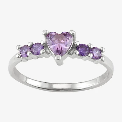 Girls Purple Cubic Zirconia Sterling Silver Heart Cocktail Ring
