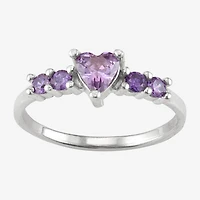Girls Purple Cubic Zirconia Sterling Silver Heart Cocktail Ring