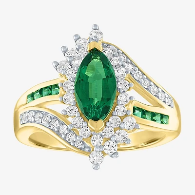 Womens Lab Created Green Emerald 14K Gold Over Silver Cocktail Ring