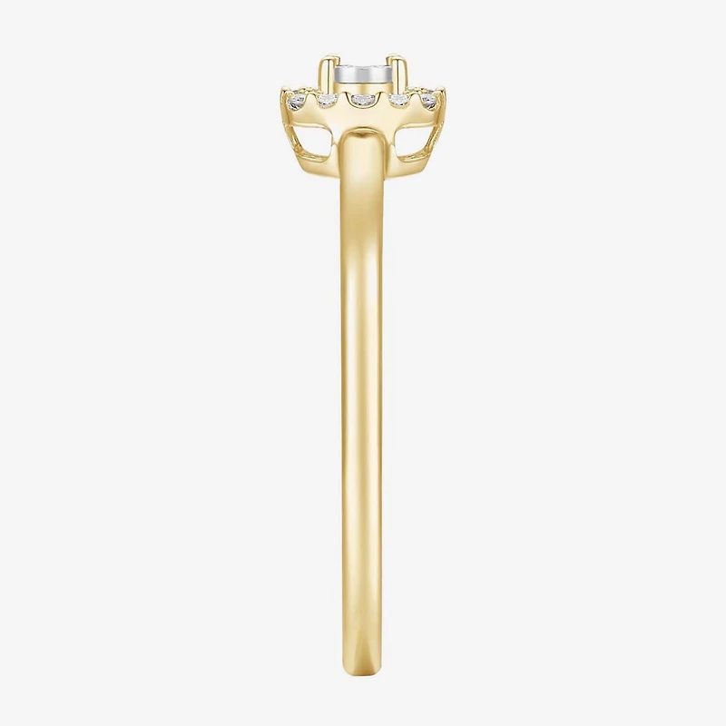 Womens 1/4 CT. T.W. Natural White Diamond 10K Gold Cushion Halo Cocktail Ring