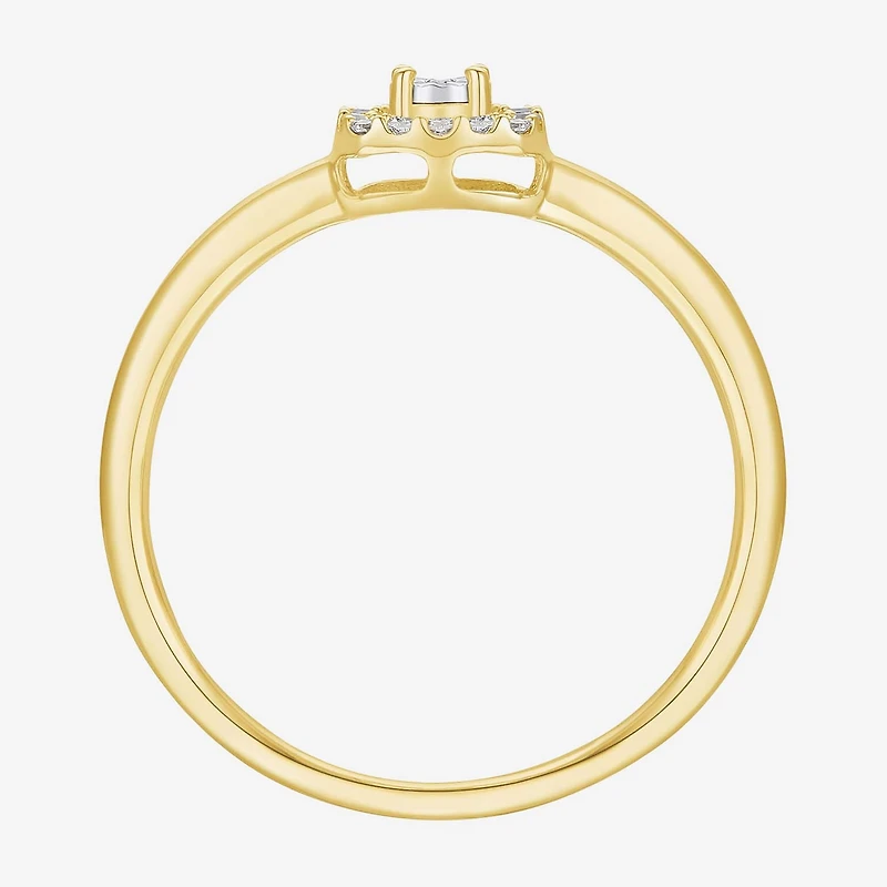 Womens 1/4 CT. T.W. Natural White Diamond 10K Gold Cushion Halo Cocktail Ring