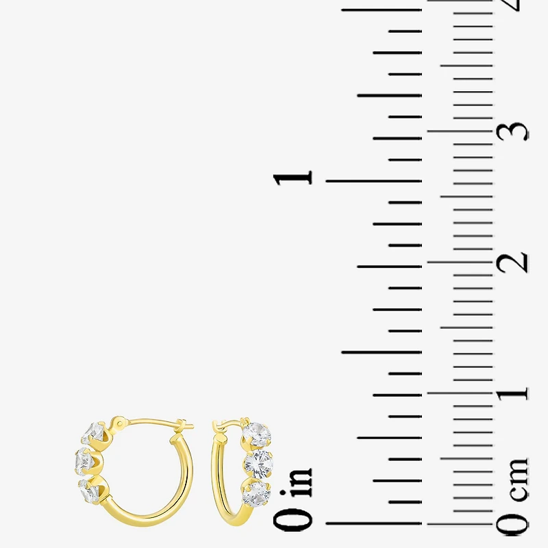 Womens Cubic Zirconia 10K Gold 14mm Round Hoop Earrings