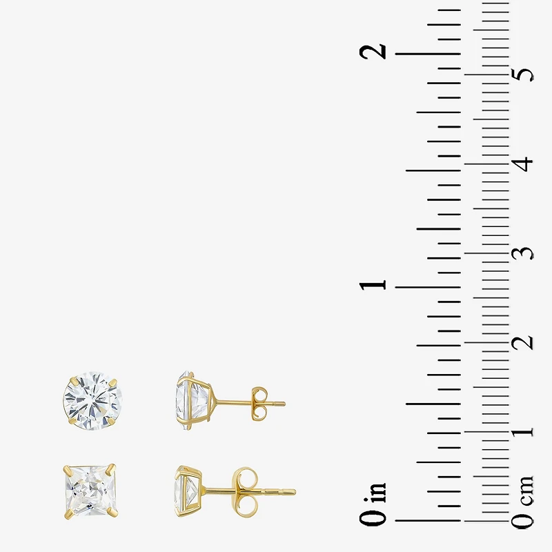 Womens Cubic Zirconia 10K Gold 2 Pair Earring Set