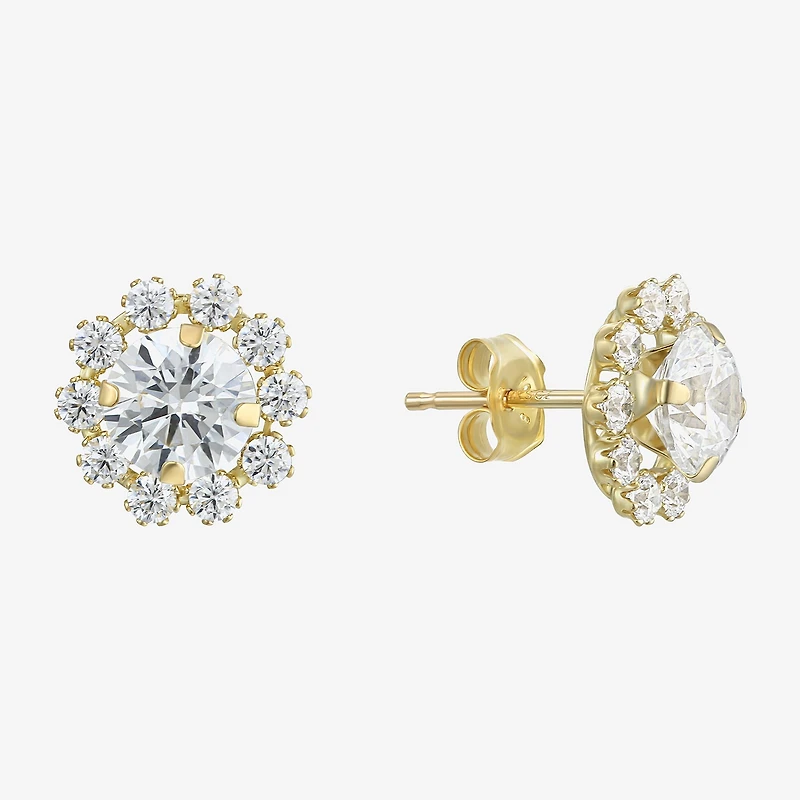Cluster Flower Cubic Zirconia Stud Earrings 14K Gold
