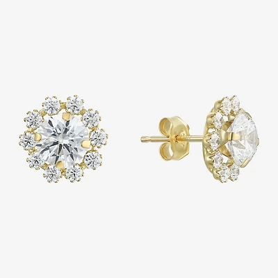 Cluster Flower Cubic Zirconia Stud Earrings 14K Gold